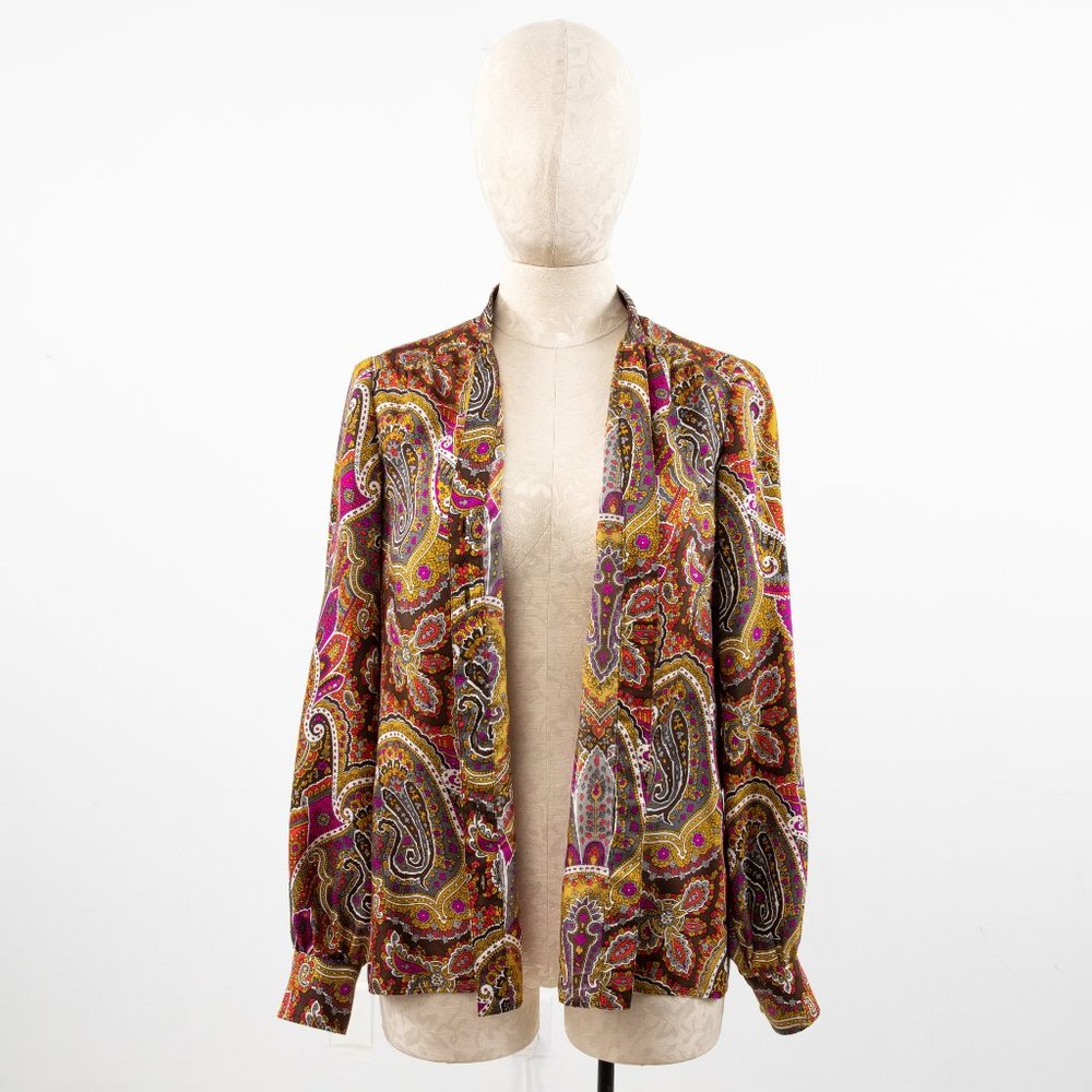 Tibi Retro 70s S Silk Paisley Print Boho Blouse - Picture 8 of 11